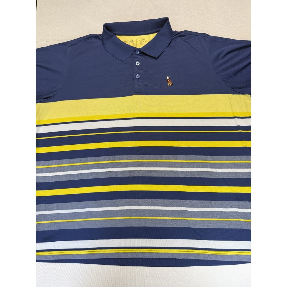 Antigua Pinehurst 1895 Golf Polo Men XXL Navy Yellow Stripe Embroidered